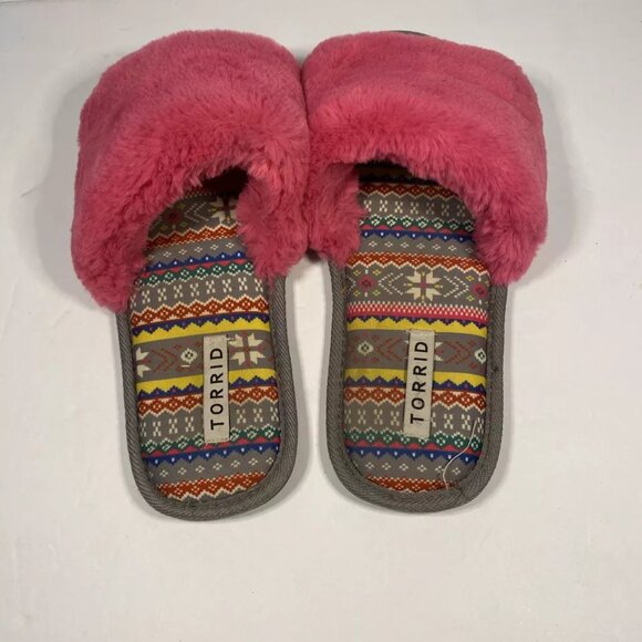TORRID Hot Pink Fuzzy Slippers Women’s Size 9.5 WW Slip On - Picture 1 of 9